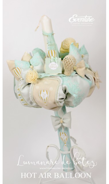 Lumanare de botez pentru baieti cu baloane aer cald, 65x4 cm, Hot Air Balloon 2